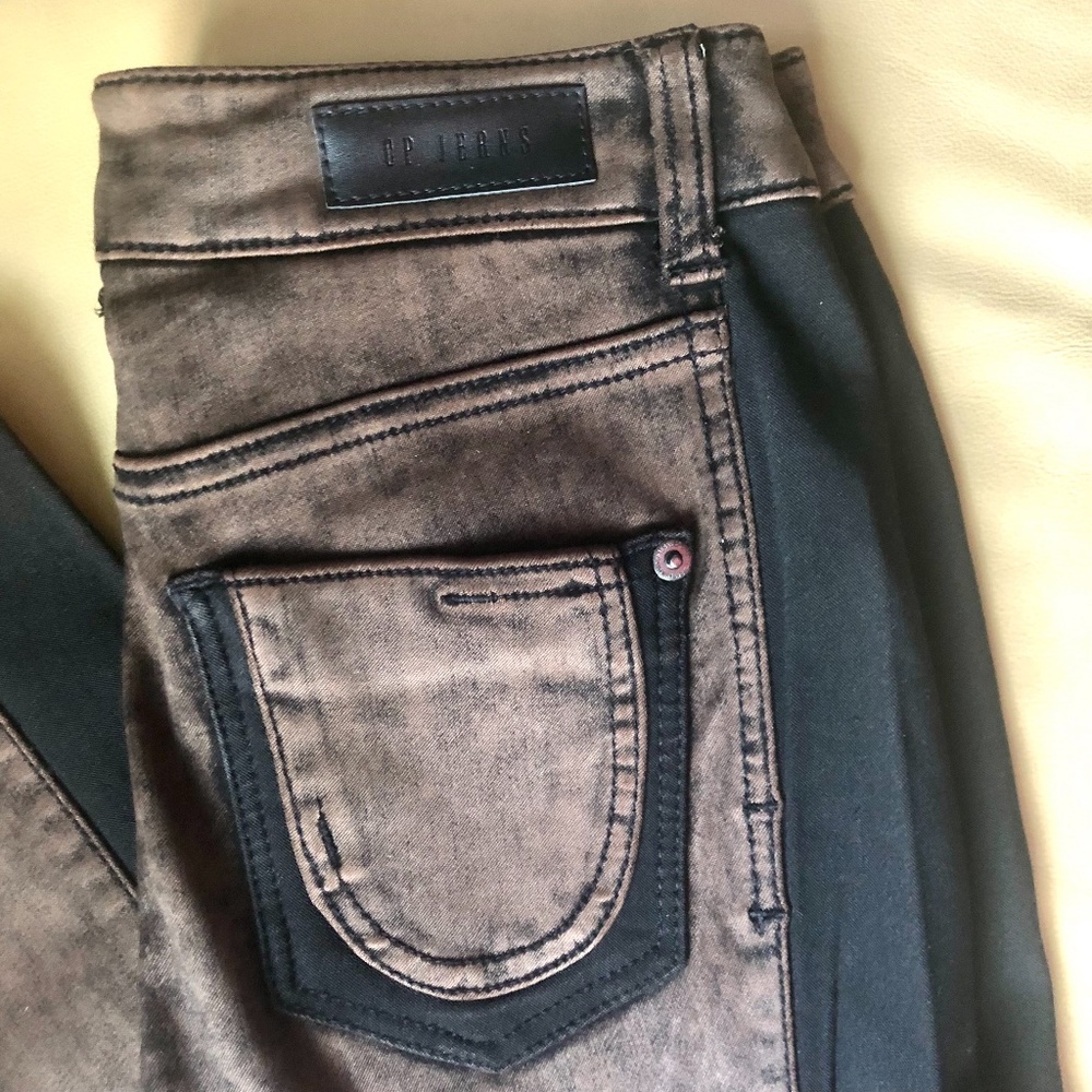 GP Jeans with Distressed Look Brown & Black Side Stretch Panel